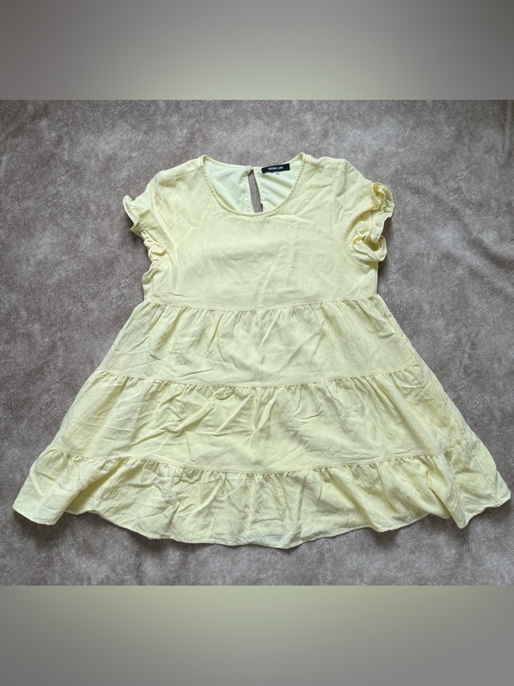 Sugar Lips Yellow Babydoll Mini Dress Tiered Ruffle‎ Cottagecore Size Large